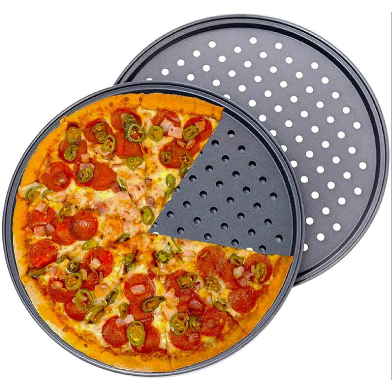 MingshanAncient Pizza Pan With Holes,2 Pack 12 Inch Carbon Steel Pizza